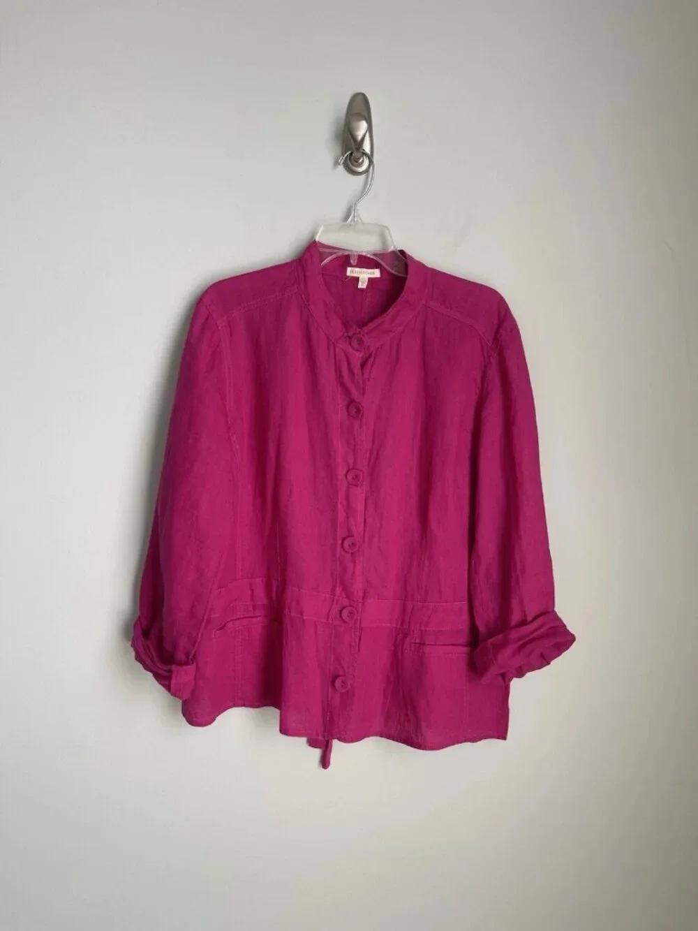 Eileen Fisher Pink 100% Irish Linen Long Sleeve Button Front Jacket